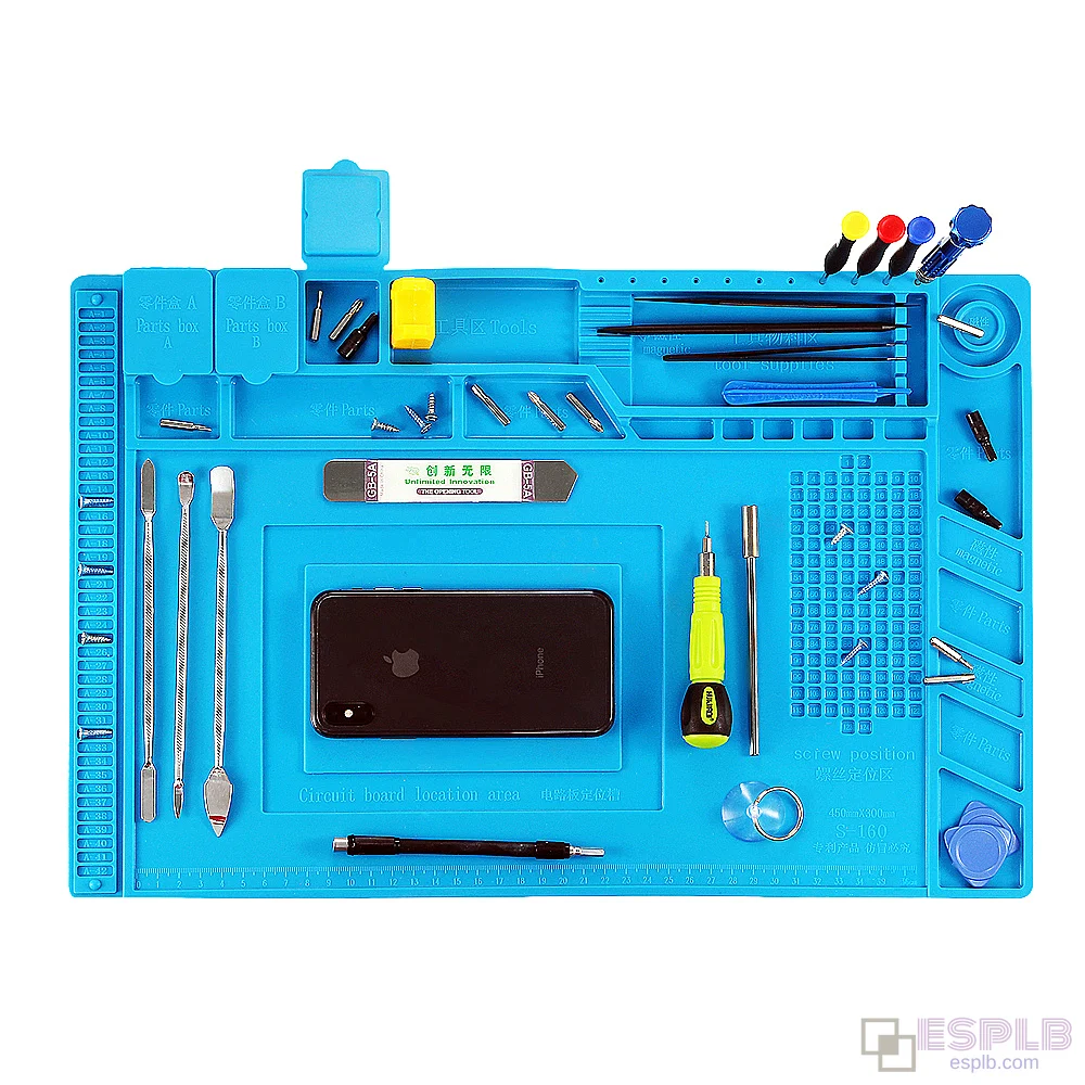 Magnetic Mat for Phone Repair, Mobile Repairing Mat, Magnetic Screw Mat, S160 Heat Insulation Silicone Repair Mat 45x30cm with Magnetic Section