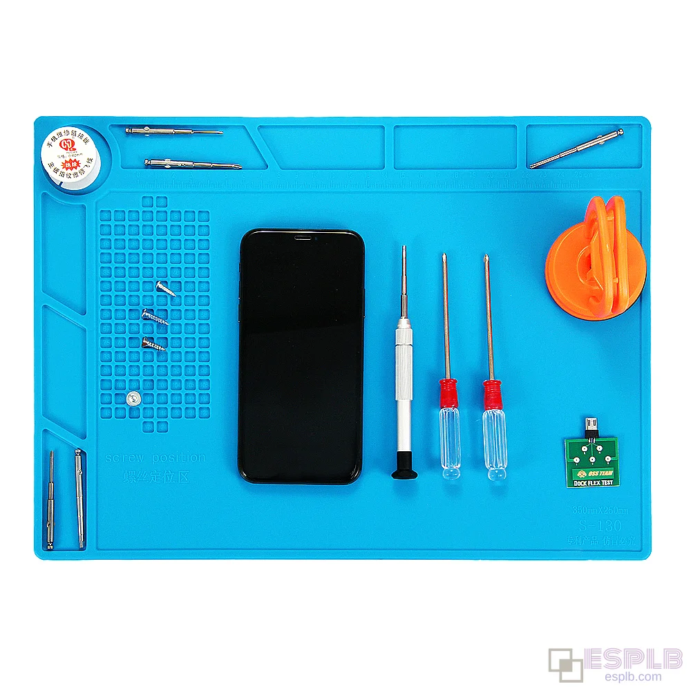 Heat Insulation Silicone Pad, Silicone Solder Mat, S130 35x25cm BGA Soldering Repair Mat with Screw Location