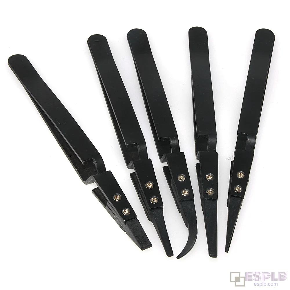 Black Curved/Flat/Straight Tip Reverse Tweezers, Stainless Steel Handle, Zirconia Ceramic Tips, High Temperature Solder Resistant