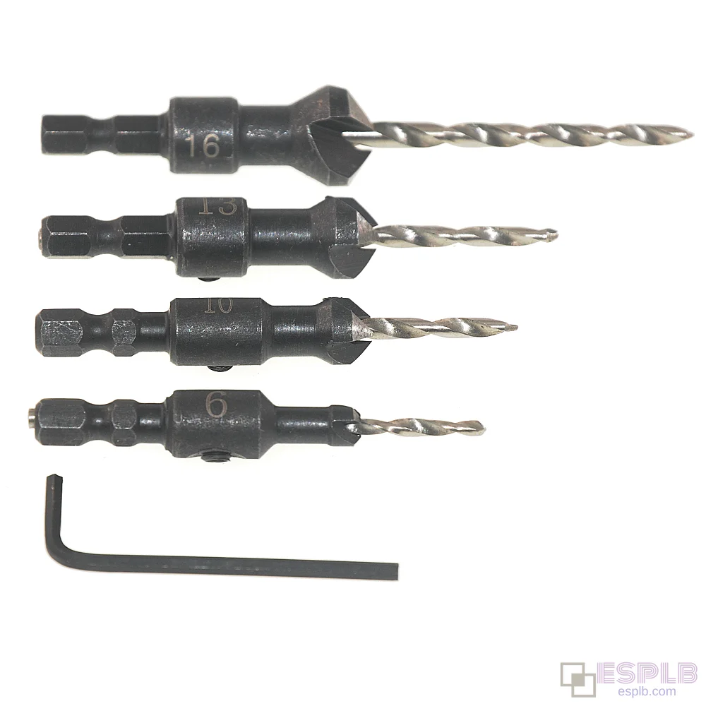 Verzinkboor Set met 1/4 Hex Schacht, HSS4241 #6/10/13/16 Boor Set met Inbussleutel voor Houtbewerking Timmermansgereedschap Accessoires
