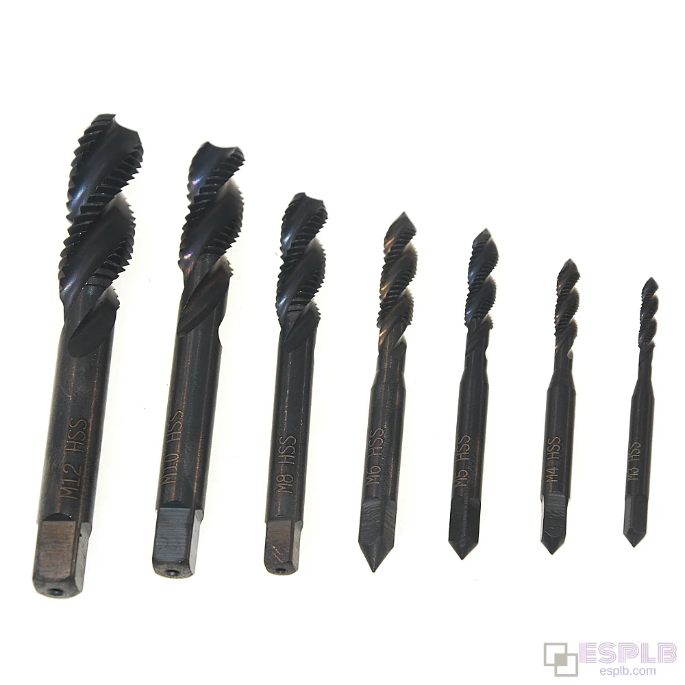 7pcs Twist Drill Bit, High Speed Drill Bits for Steel, HSS 6542, M3-M12 Spiral Hand Thread Tap
