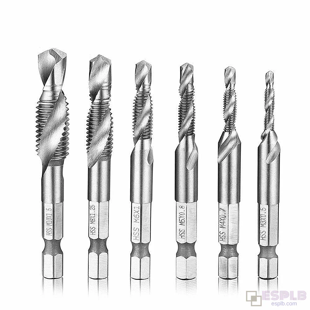 6-delige M3-M10 1/4 zeskantige schacht HSS metrische composiet tapboor schroef spiraalboor metrische conische plug tap taptapboor
