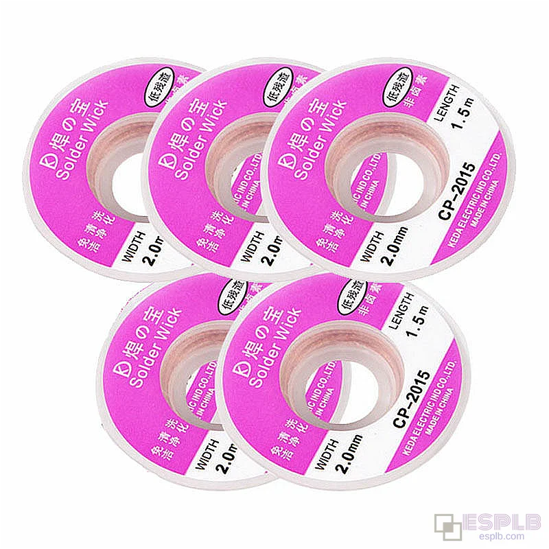 5 piezas 1.5M (5 pies) 2.0mm de diámetro Alambre de desoldar Trenza Succionador Removedor Mecha Bomba de soldadura Cable de alambre
