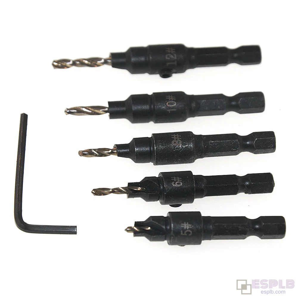 5pcs Wood Drill Countersink Set, HSS Drill 4241 for Pilot Hole Drilling #5-#12