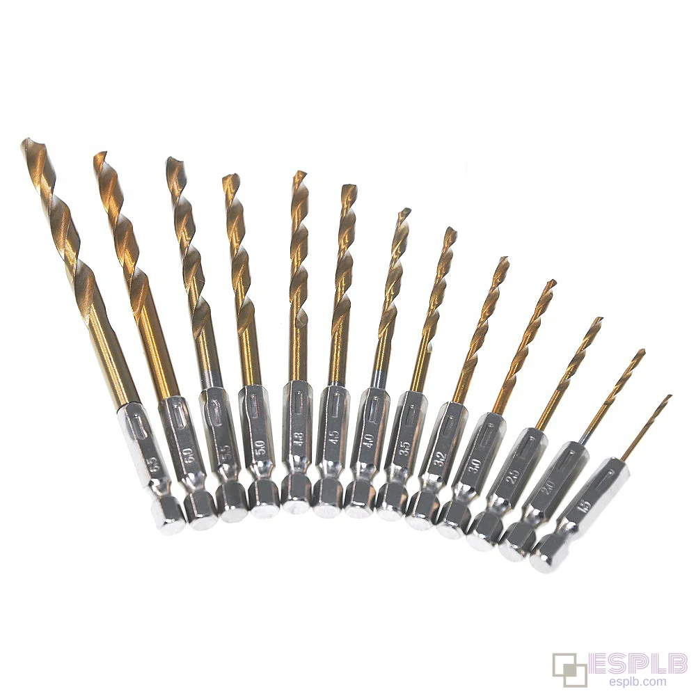 13-delige Hss titanium gecoate boorbitset met 1/4" zeskantschacht, 1,5 mm - 6,5 mm
