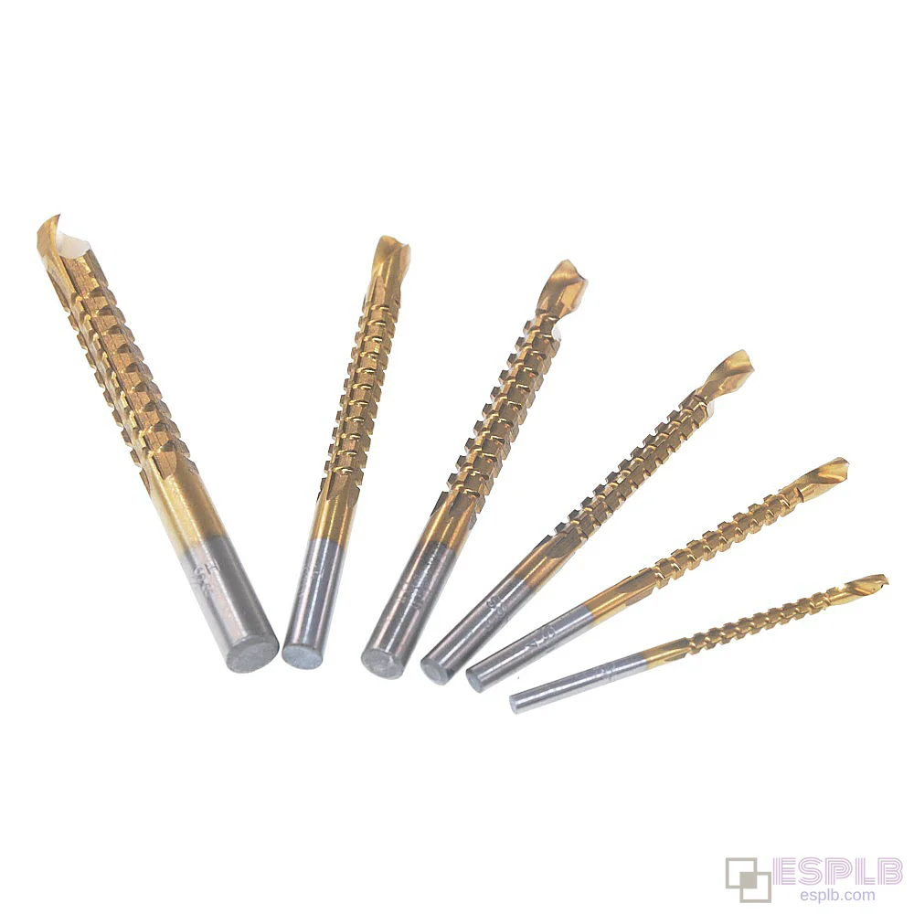6-delige HSS titanium gecoate spiraalboor set (3mm, 4mm, 5mm, 6mm, 6.5mm, 8mm) voor houtbewerking
