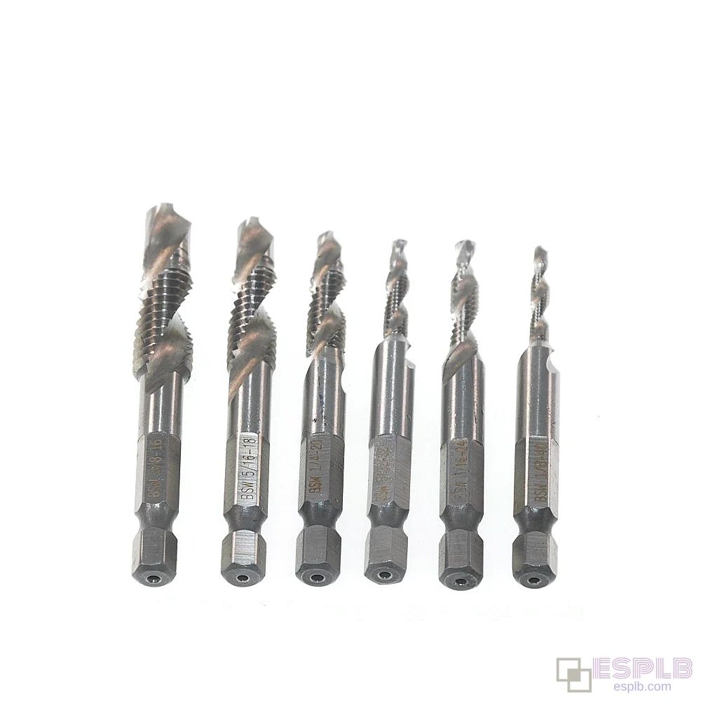 1/4'' Hex HSS Hoge Snelheid Staal Schroefdraad Spiraal Schroef 1/8 3/8 5/16 3/16 5/32 Metrisch Composiet Tap Boormachine Bit Tap 6stuks/set Handgereedschap