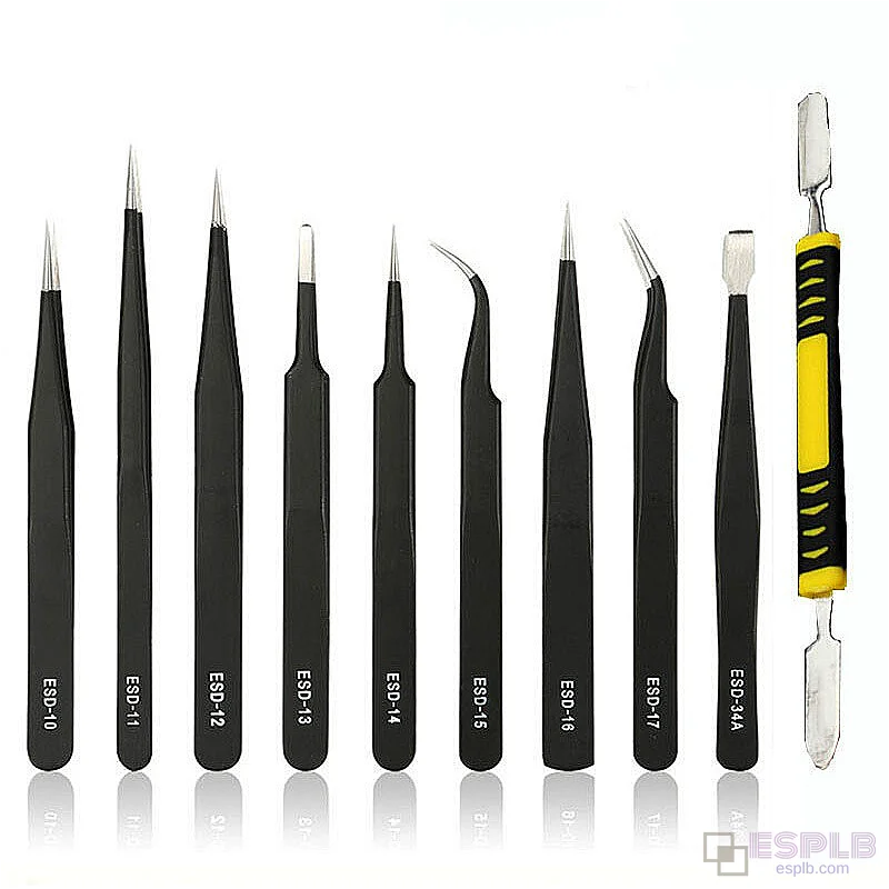 10x Anti-Static Tweezers Set, Industrial Tweezers, ESD Tweezers, Precision Stainless Steel Tweezers for Electronics Tools