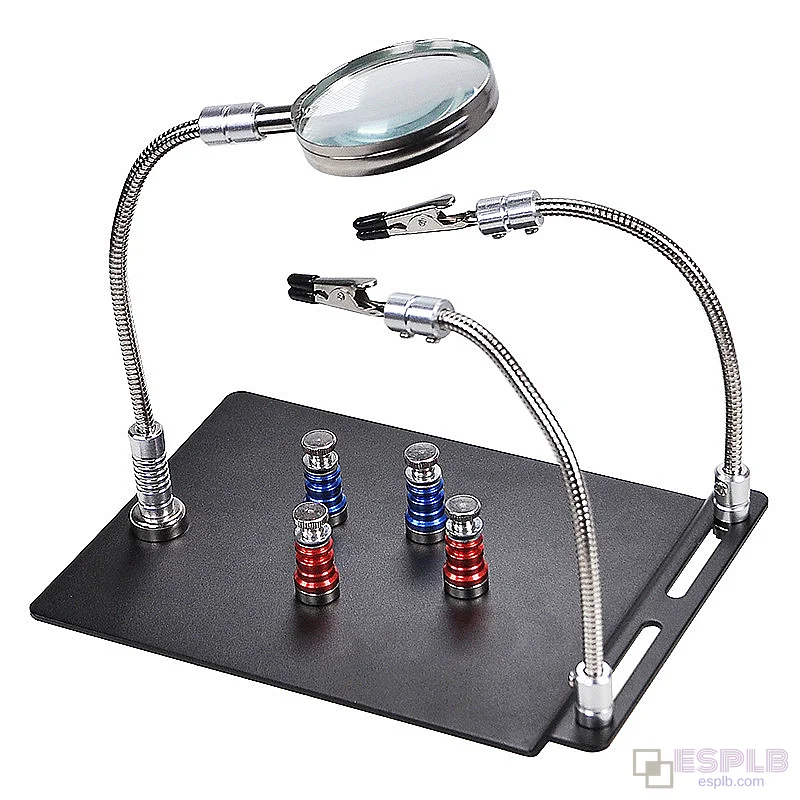 Support de circuit imprimé à loupe magnétique avec bras flexible, troisième main de soudure, station de soudure, support de fer à souder
