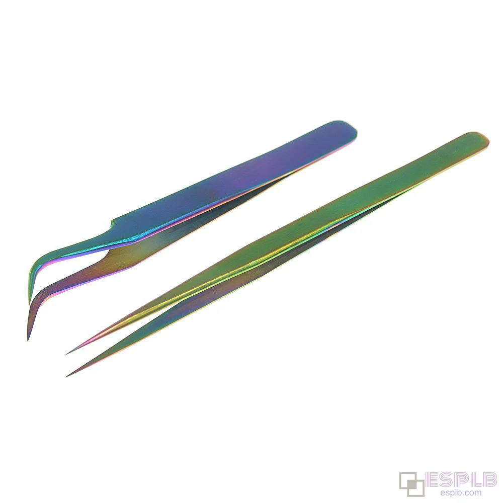 Stainless Steel Tweezers, Rainbow Tweezers, Straight Curved Tip, Precision Electronics No.11/15, Eyelash Extension Makeup Tool