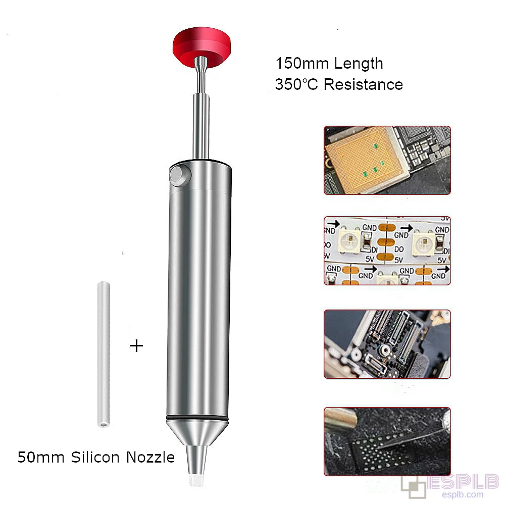 150mm Silver Aluminum Desoldering Pump with Extra 50mm Silicone Nozzle
