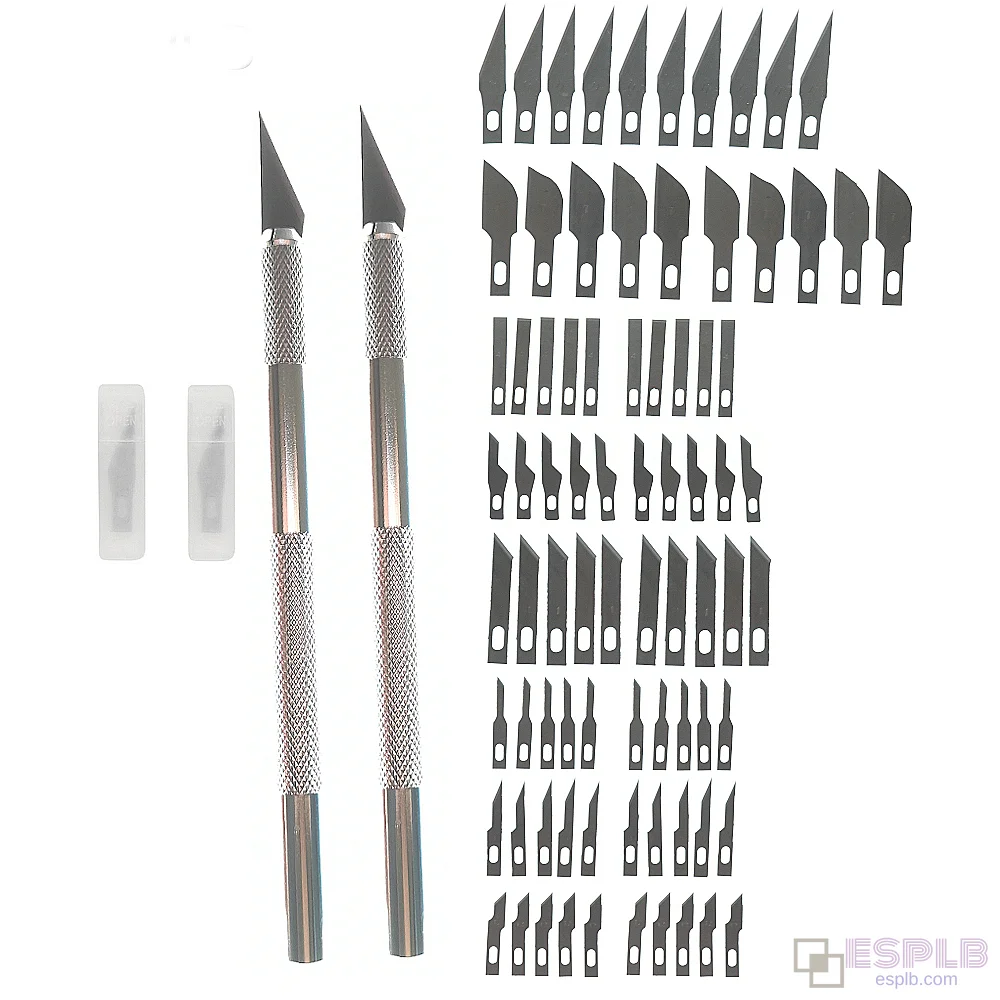 2 Non-slip Metal Scalpel Knives + 80 Mixed Blades - Engraving, DIY, Craft, Hobby, Sculpture