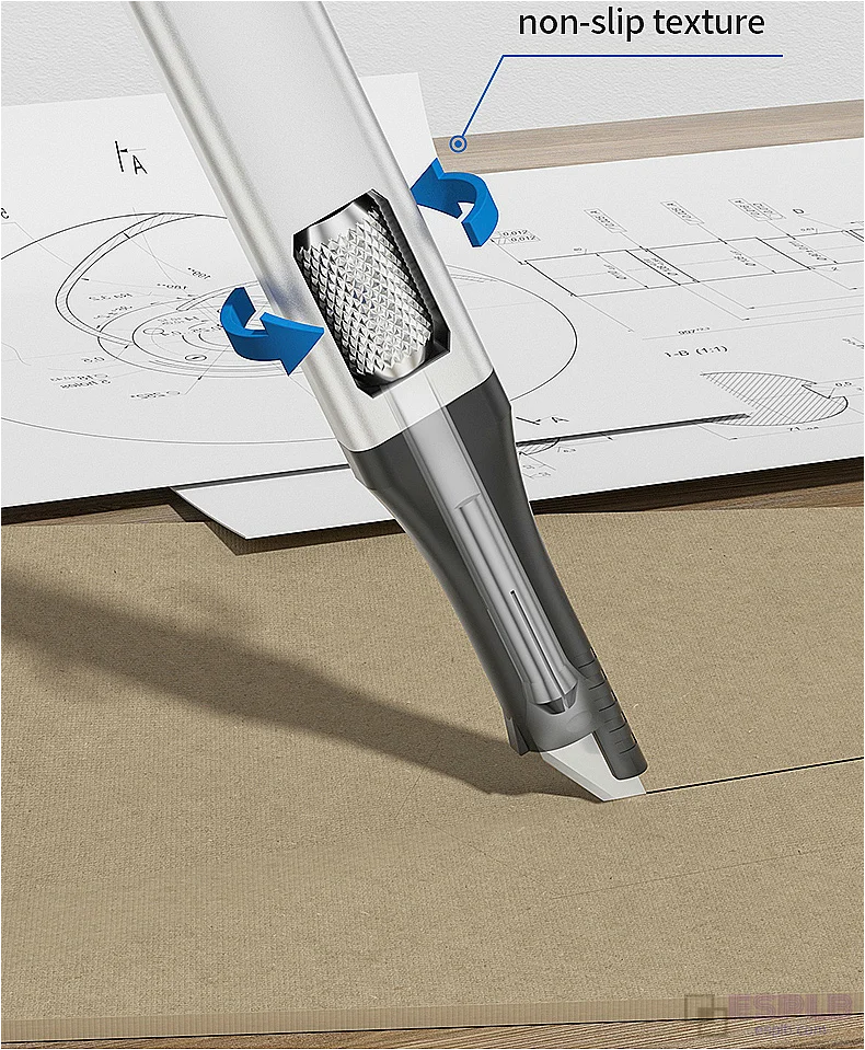 3pcs Horseshoe Carving Knife Set: Exquisite, sharp blades with pen-shaped aluminum/ABS grip and blade storage
