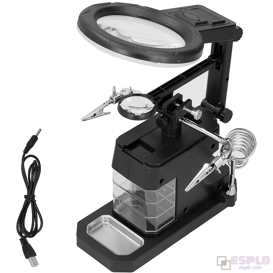 LED Magnifier Helping Hands Soldering Station, 2.5X 4X 16X Magnification