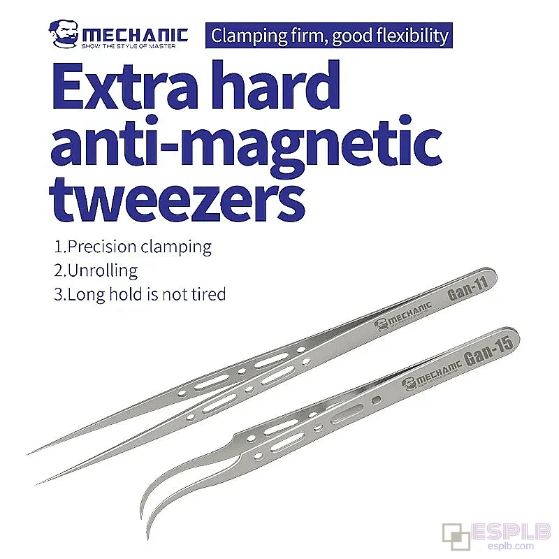 Mechanic High Hardness Precision Stainless Steel Anti-Magnetic Tweezers Fingerprint Flying Wire Fine Tip Clip for Components
