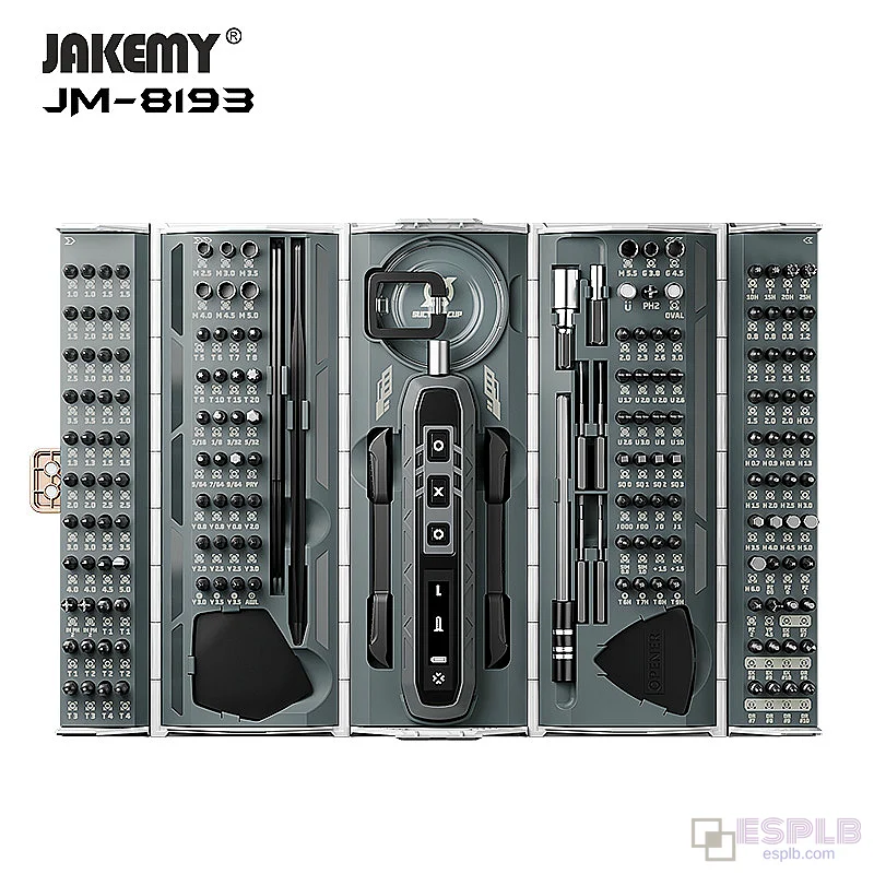 Set Obeng Elektrik JAKEMY, Kit Alat Perbaikan Presisi JAKEMY, Isi Ulang 180-in-1 dengan Mata Obeng Heksagonal Phillips Magnetik