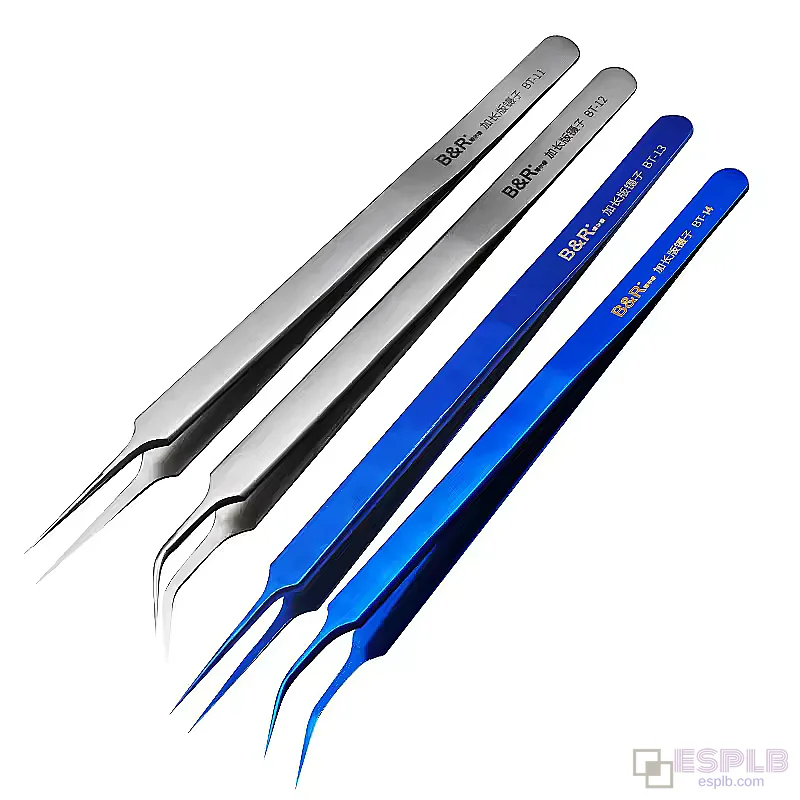 Extra Long Ultra-Slim High Precision Tweezers, Curved Tip/Straight Tip, Anti-magnetic, Stainless Steel, Hardened