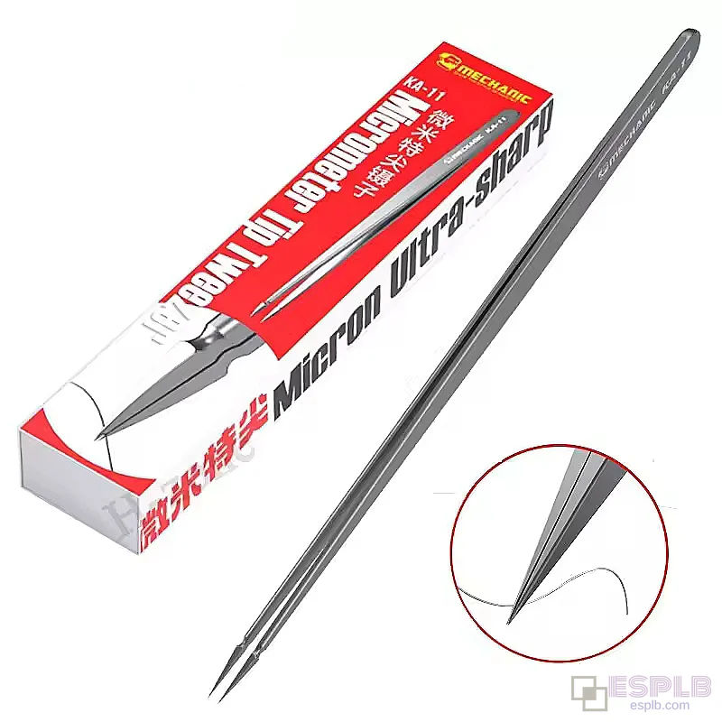 MECHANIC 304 Stainless Steel Diamagnetic Tweezers, 0.008mm Micrometer Tip, Hand Ground 138mm for Fly Line & Small Parts
