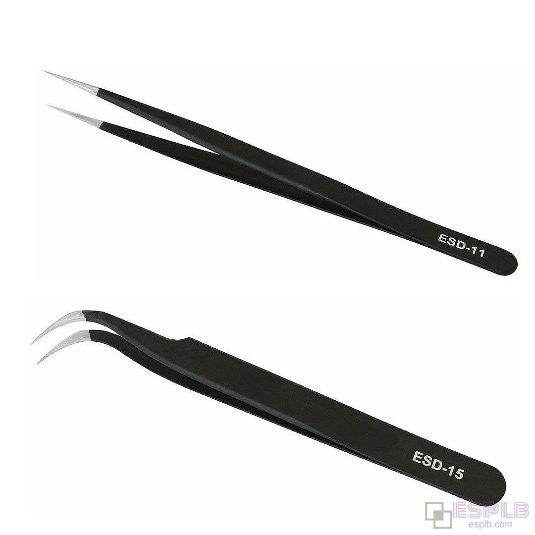 Stainless Steel Tweezers, Anti-static ESD Precision Industrial Tweezers, Curved/Bent, High Temperature Resistant