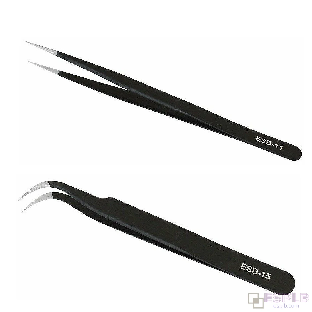 Anti-static ESD Stainless Steel Tweezers, Precision Industrial Maintenance & Repair Tools, Curved/Bent.