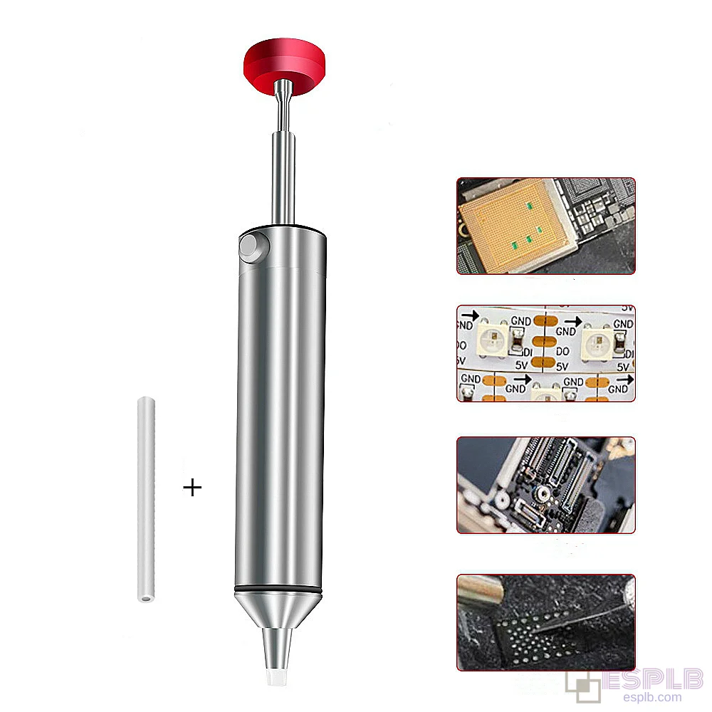 Desoldering pump tool, solder desoldering pump, 150mm Silver Aluminum with Extra 50mm Silicone Nozzle, strong suction, anti-static
