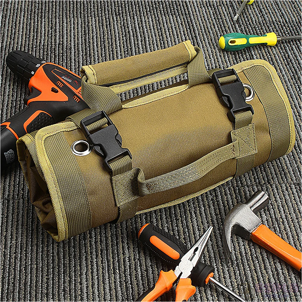 Canvas roll up tool bag with 6 Pockets, Portable Organizer for Woodworkers, Electricians, Mechanics