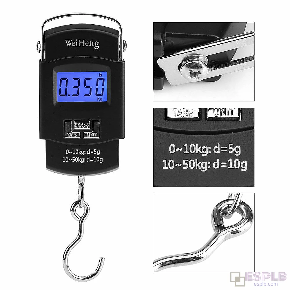 50kg/10g digitaalne rippkaal - kaasaskantav elektrooniline konkskaal kalastamiseks, majapidamiseks ja välitingimustes kaalumiseks