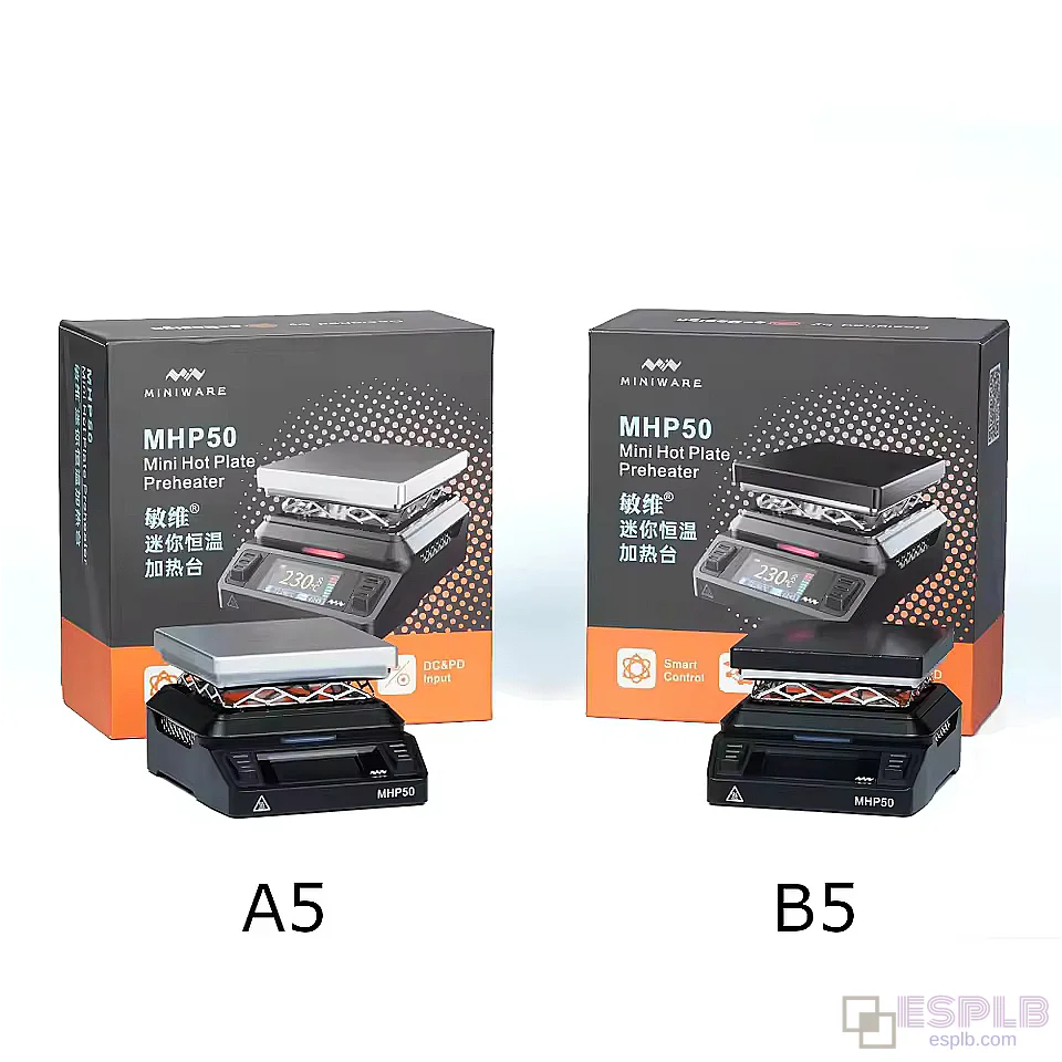 MINIWARE MHP50 แผ่นความร้อนขนาดเล็กอุ่นล่วงหน้า - พื้นที่ทำความร้อน 50x50 มม., เครื่องมือควบคุมอุณหภูมิอัจฉริยะ 350℃