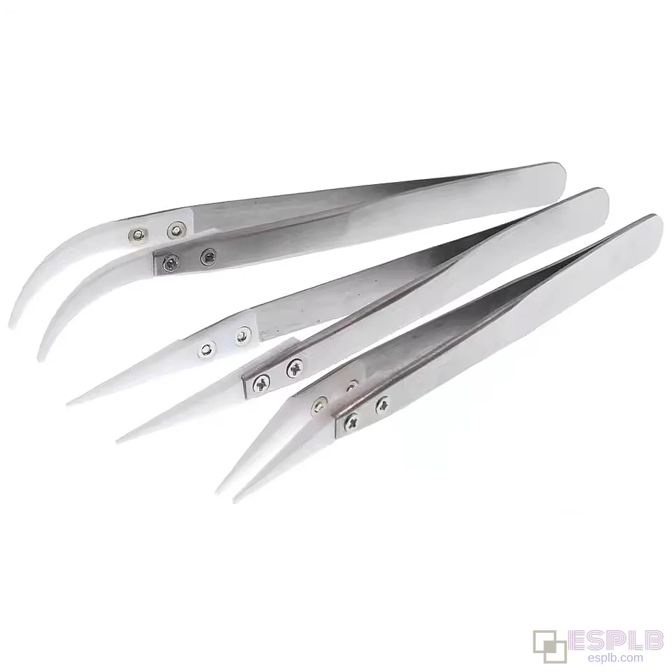 Stainless Steel Ceramic Tweezers, Heat Resistant, Antimagnetic, Straight & Curved Tips