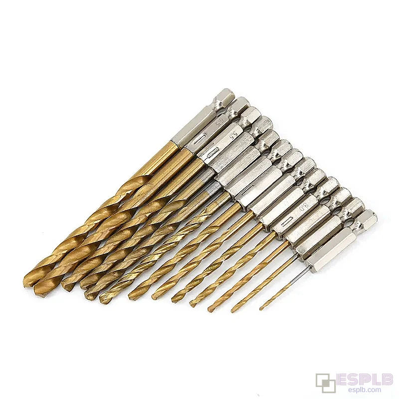 13pc High Speed Steel HSS Drill Bits, Titanium Drill Bit Set, Twist Drill Bit 1/4" Hex Shanks 1.5-6.5mm