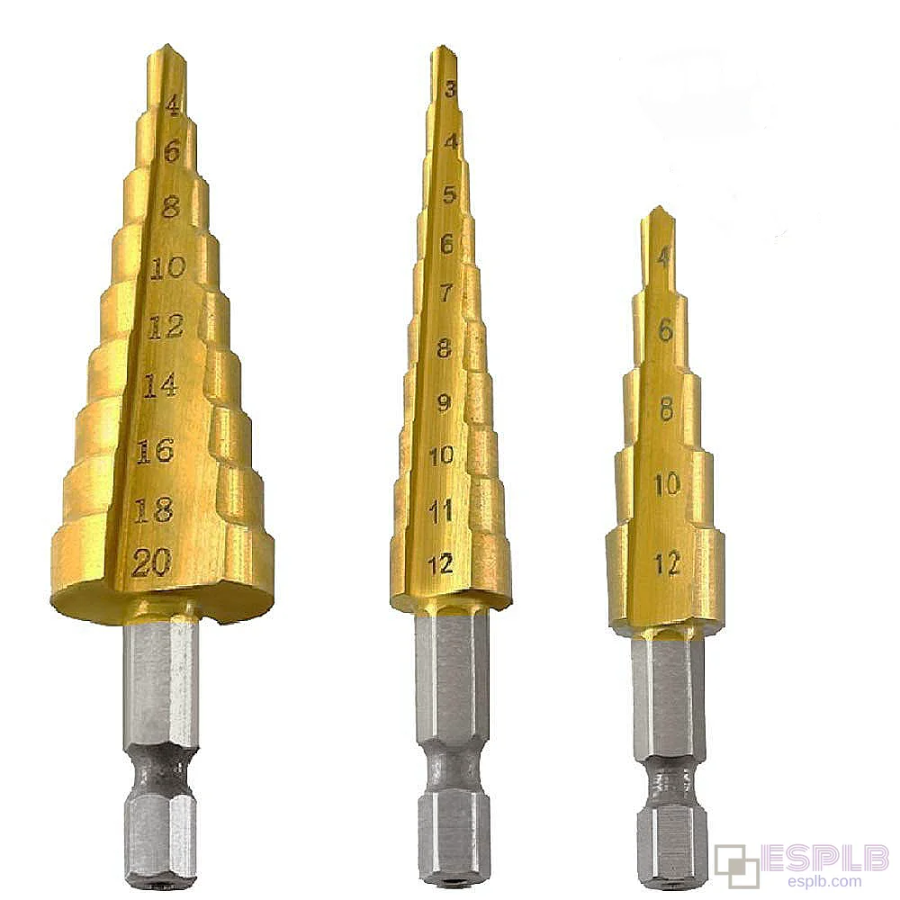 3入高速鋼階梯鑽頭,鈦鑽頭,HSS階梯鑽頭,錐形六角柄,3-12mm/4-12mm/4-20mm