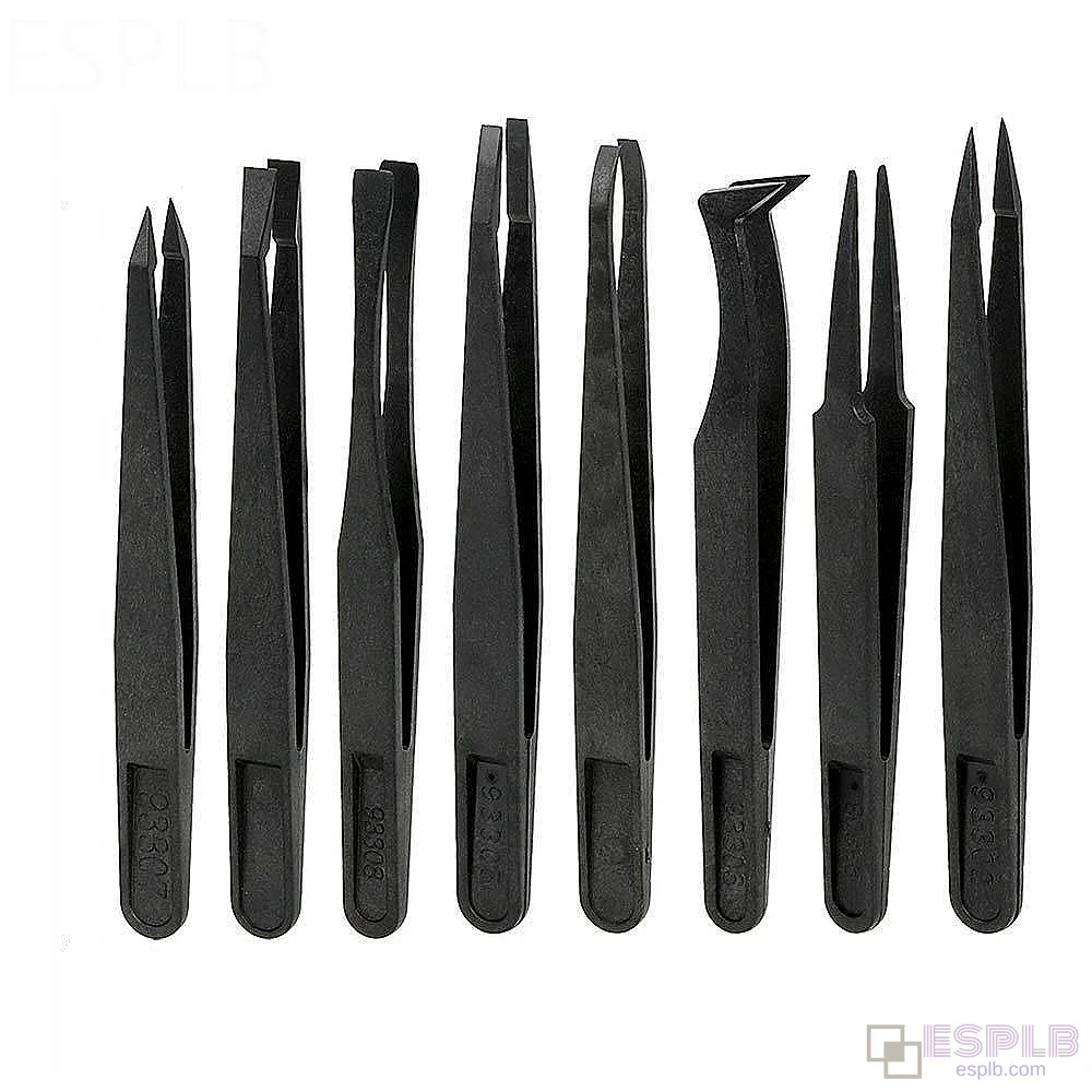 8pcs Anti-Static Tweezers Set, ESD Curved/Straight Forceps for Electronics/PCB Repair