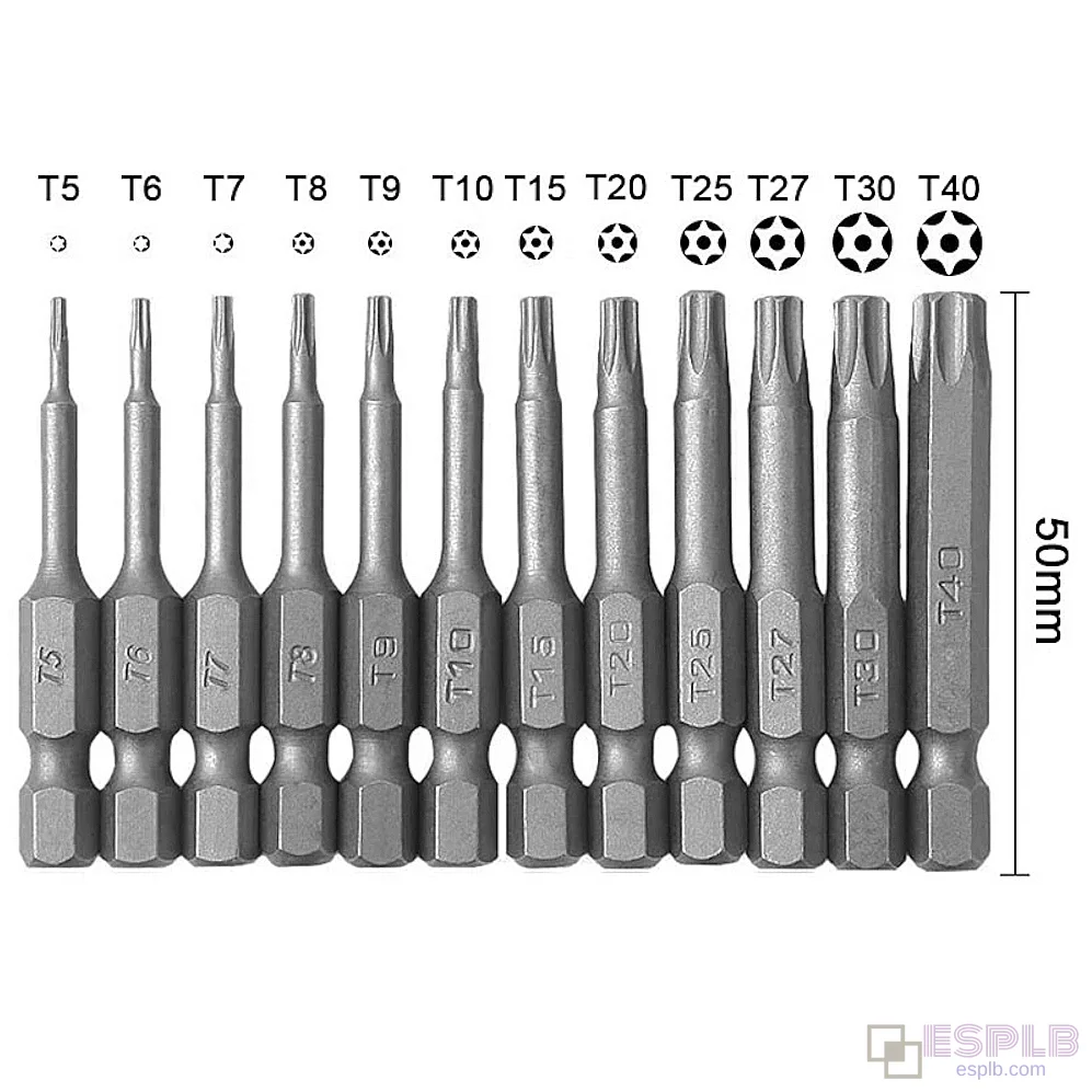12Pcs Torx Bit Set 50mm Magnetic Tamper Resistant Star Bits T5-T40 Screwdriver Wrench Drill Bit Set