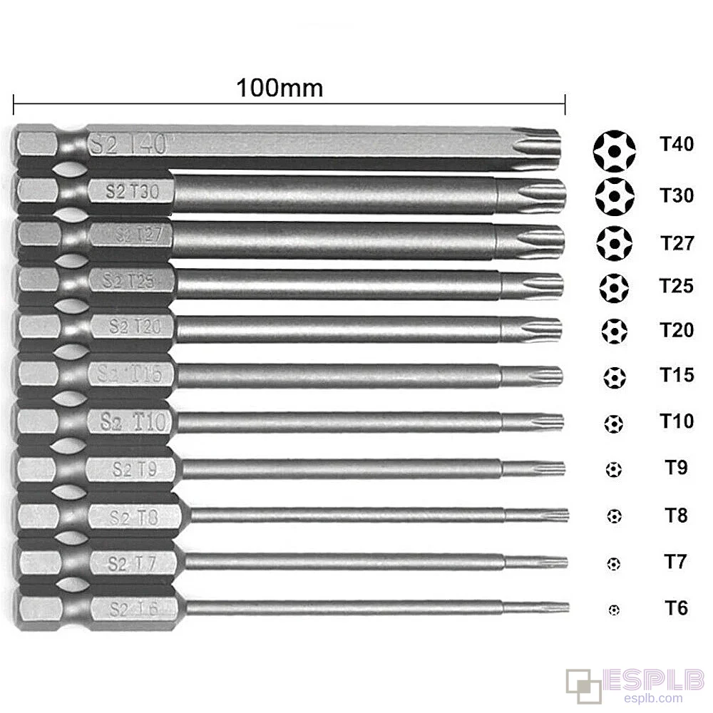 11pcs Torx Screwdriver Bit Set 75mm /3 inch Hex Security Magnetic Head Extra Long T6-T40 Hand Tool
