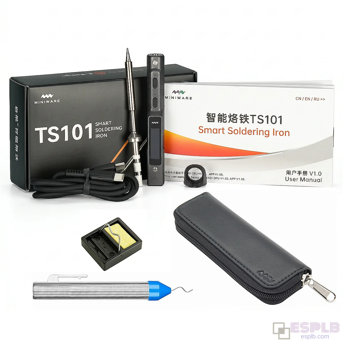 MINIWARE TS101 精密可攜式 USB-C 焊鐵組，專業級/迷你/輕量化/90W/快速加熱/50-400°C/電子維修/PCB/珠寶製作