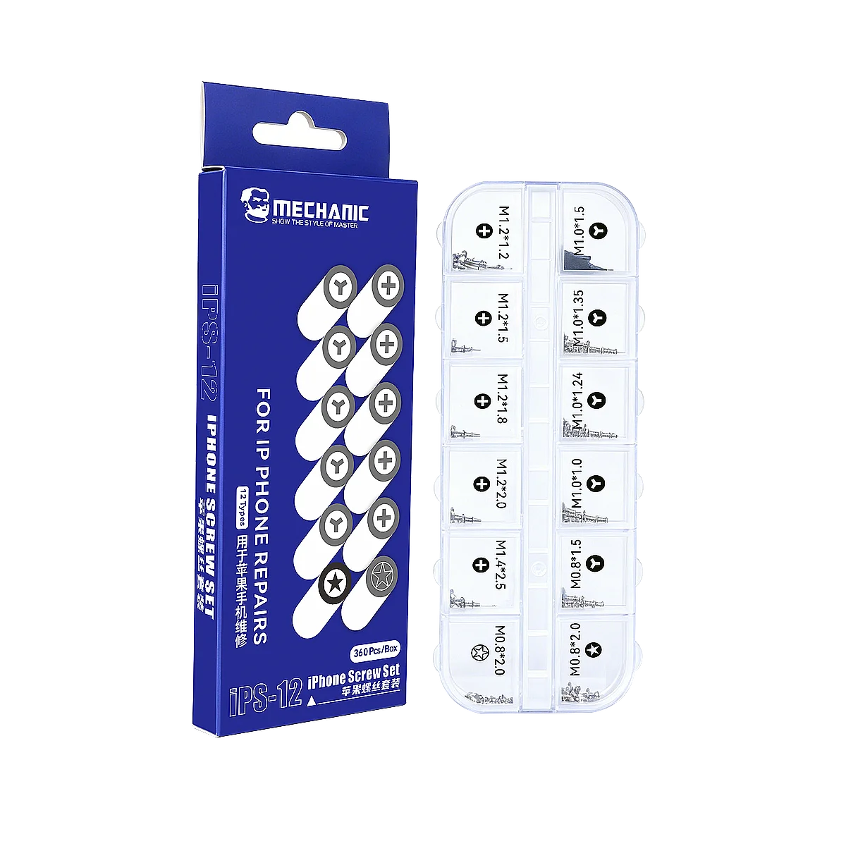 MECHANIC IPS-12 Mobile Phone Tiny Screw Assortment Kit, Anti-Slip Thread Micro Screws for iPhone Repair